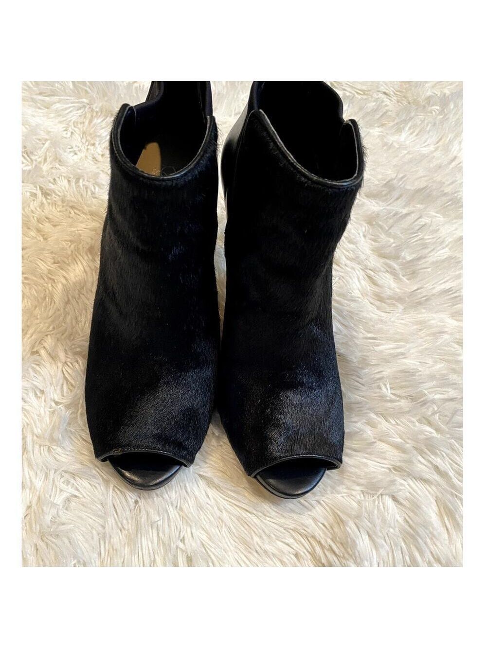 Ann Taylor Peeptoe Calf Hair Peep Toe Black Ankle Bootie - Size 8M (EUC)